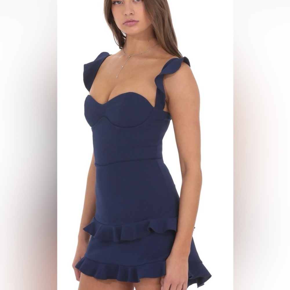 Lucy in the Sky Navy  Corset Dress. Still available on website.